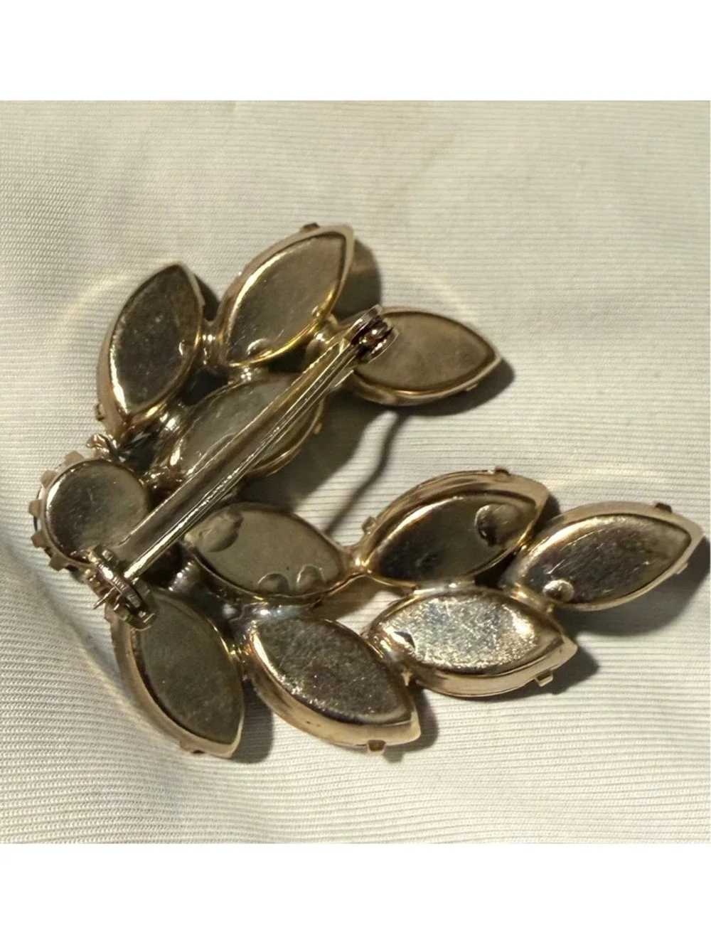 Vintage Emerald Green, Aurora Borealis Navette Crystal Brooch